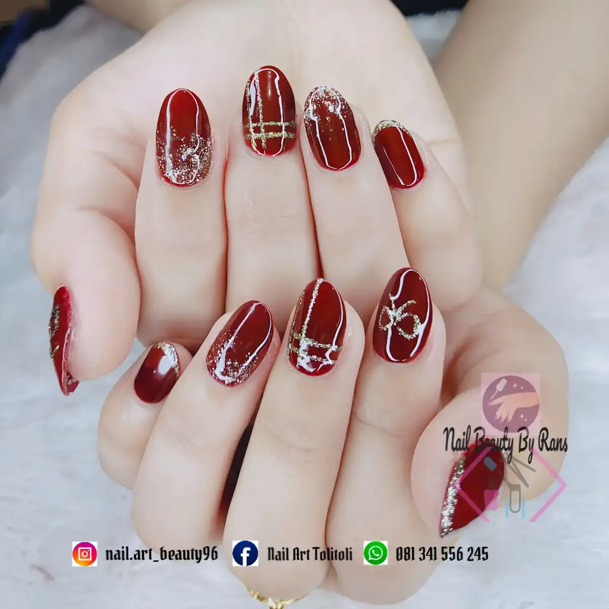 Maroon Gloss with Gold Glitter Lines