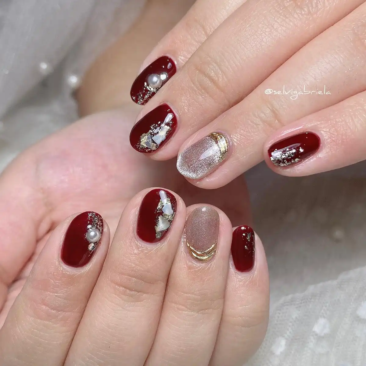 Maroon and Champagne Glitter with Pearl Accents