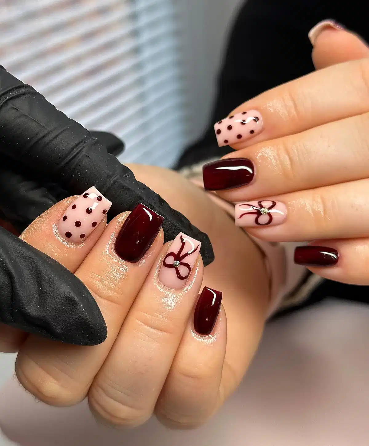 Maroon and Pink Mix with Bows and Polka Dots