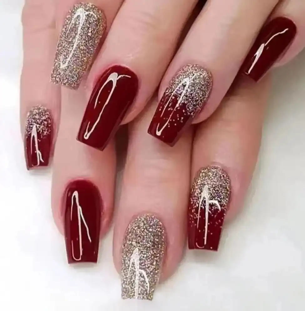 Glossy Maroon Squares with Silver Glitter Accents