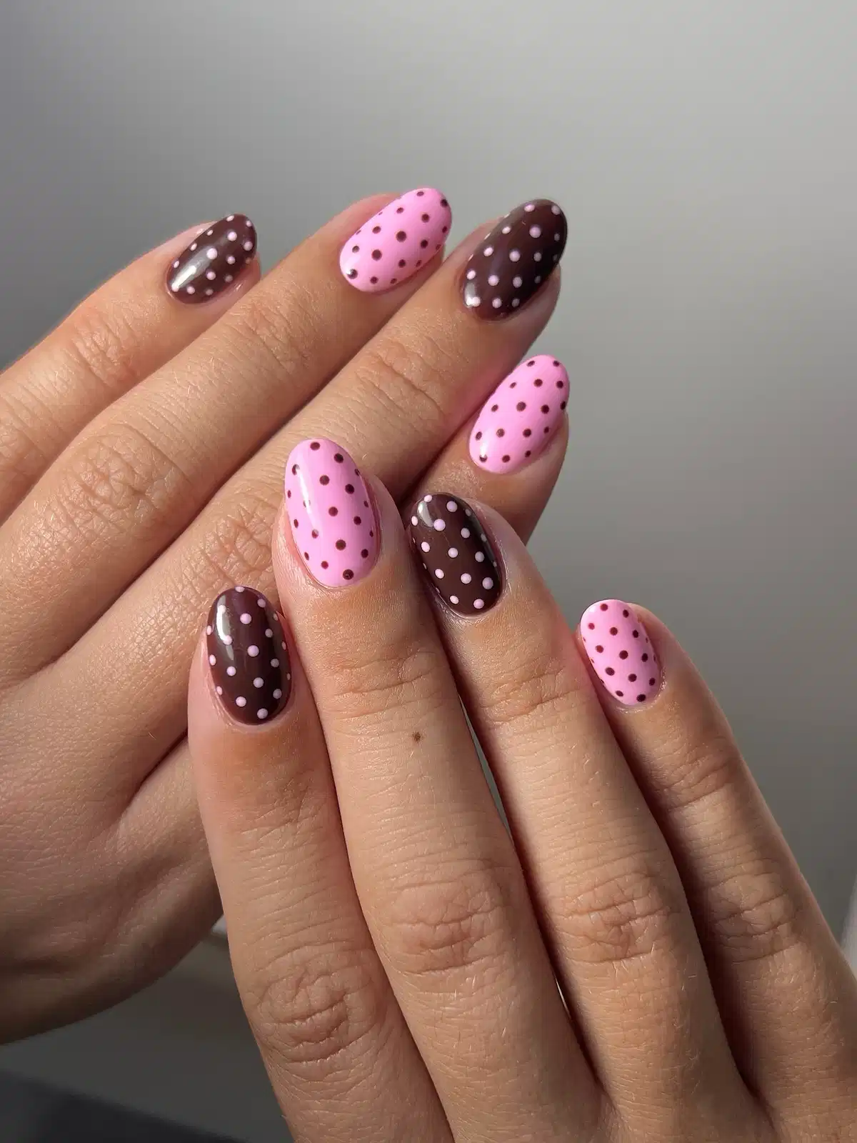Alternating Pink and Brown Polka Dots