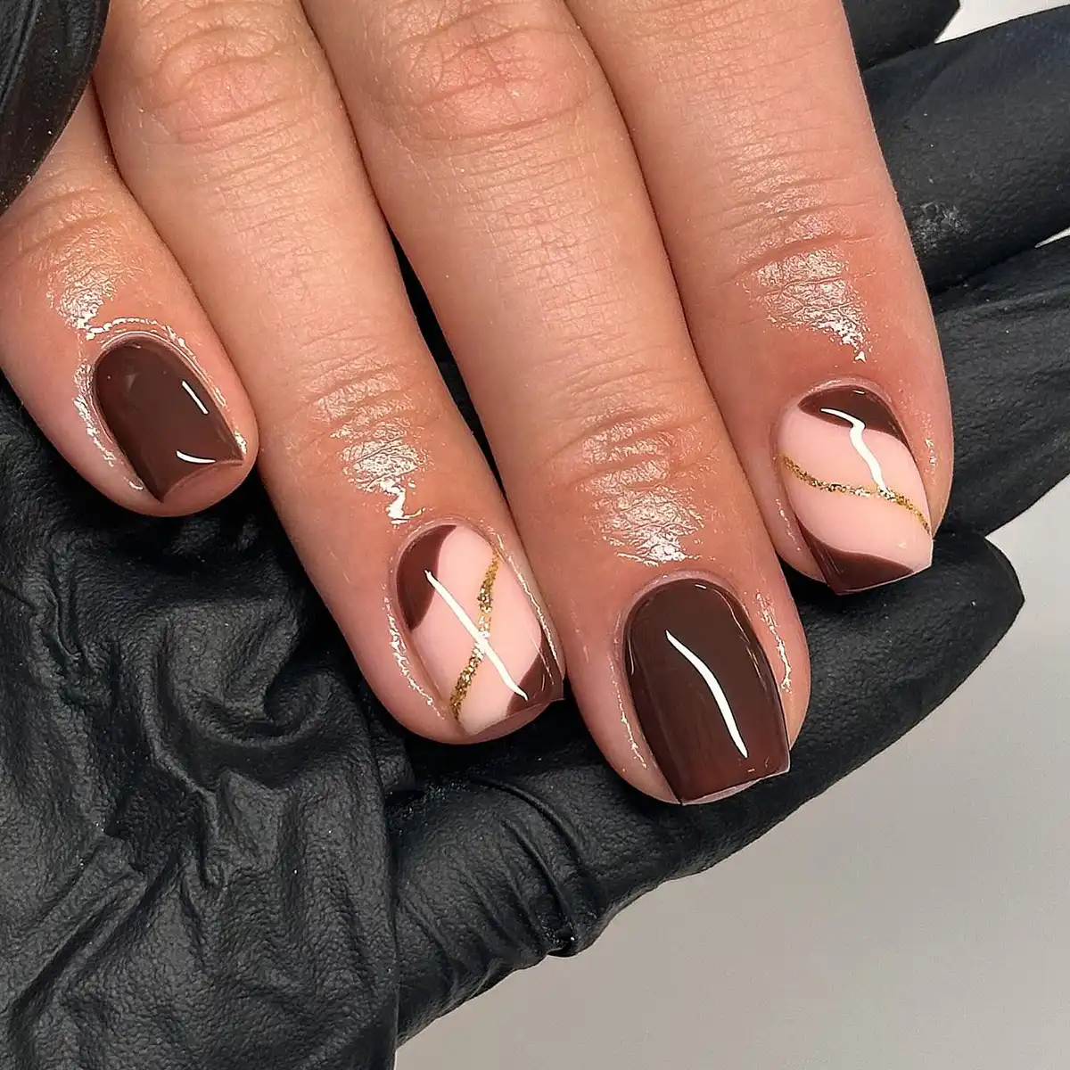 Chocolate brown with nude diagonals and thin gold lines