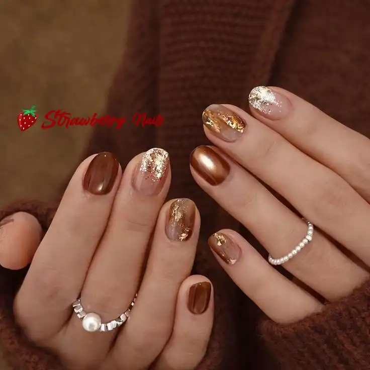 Brown and copper tones with gold glitter accents
