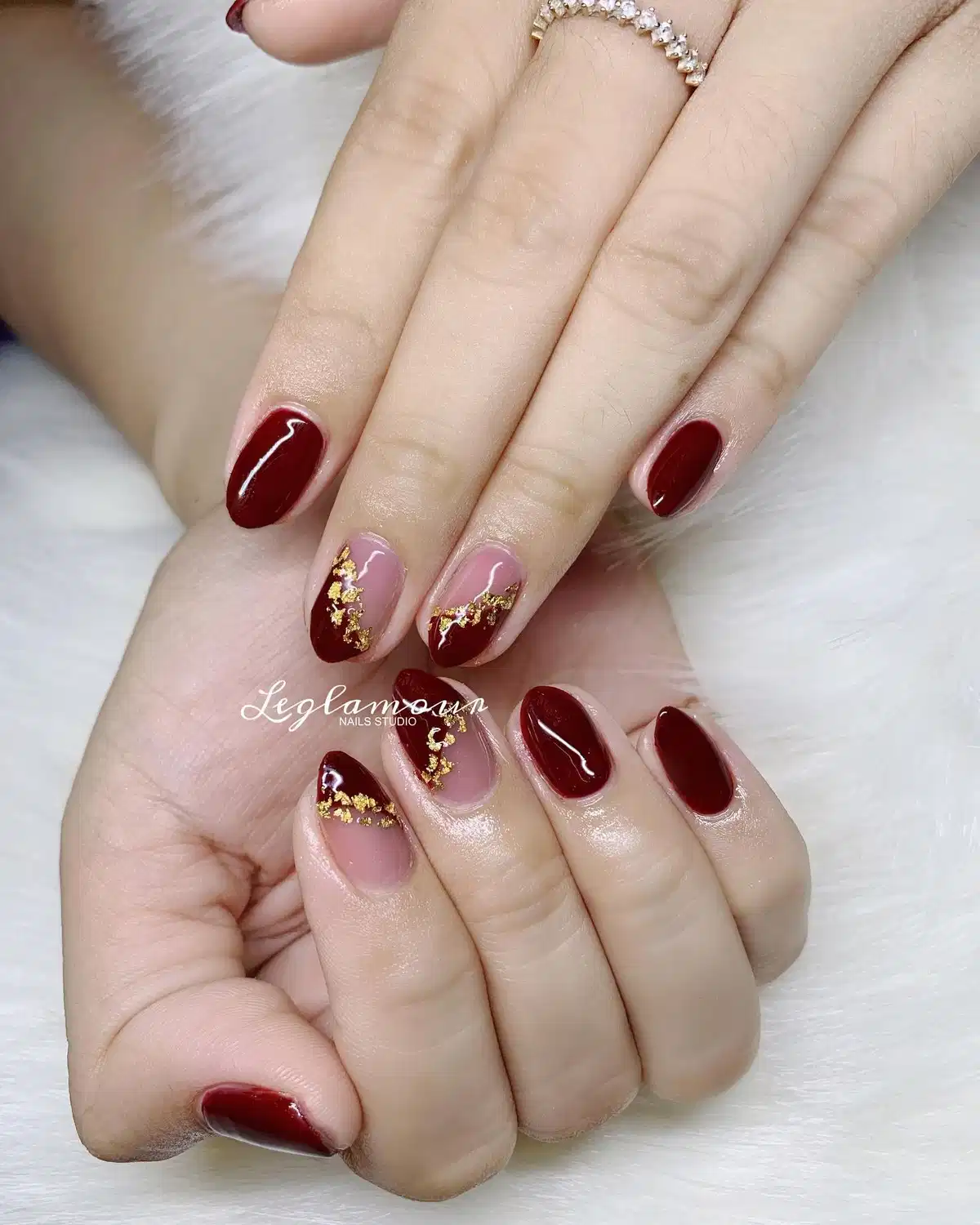 Maroon and nude with gold foil accents