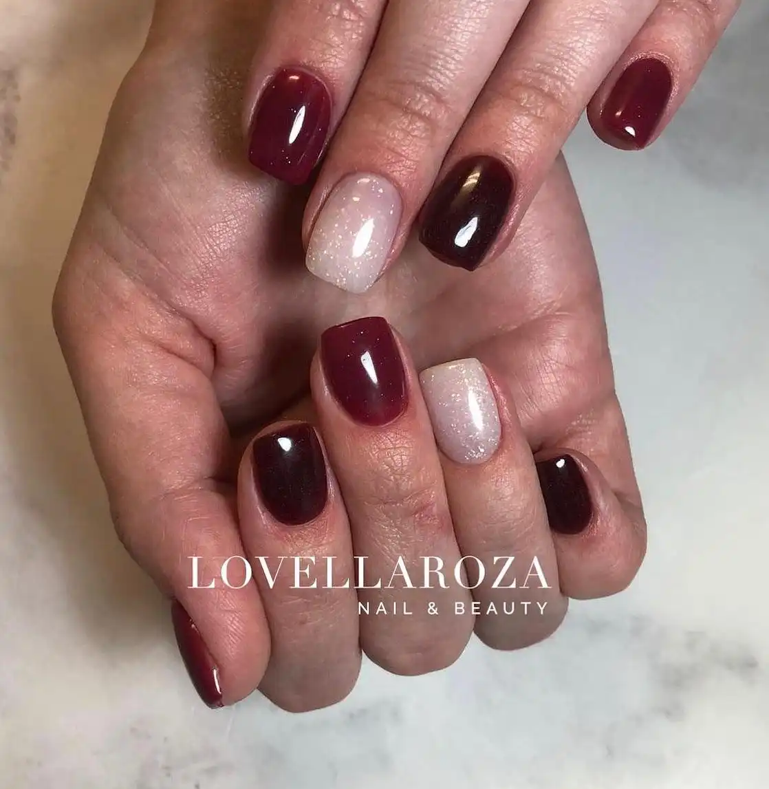 Maroon and Dark Brown with Nude Glitter Accents