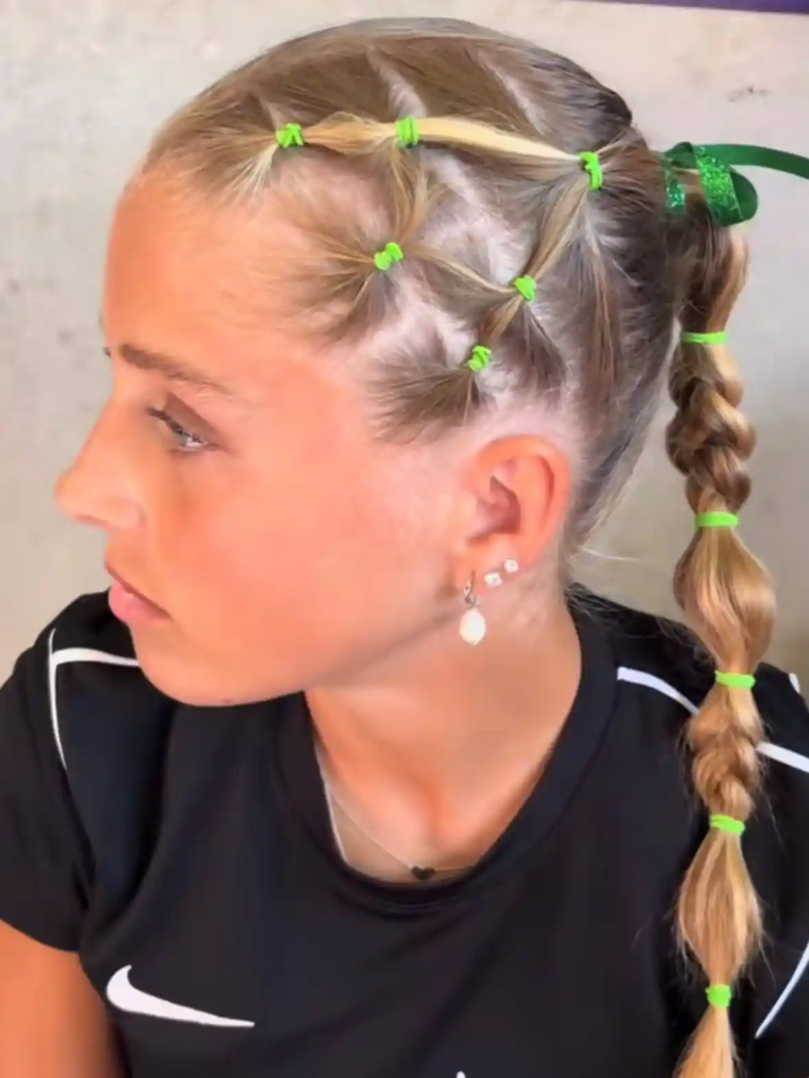 Neon-green elastic sections with long braid