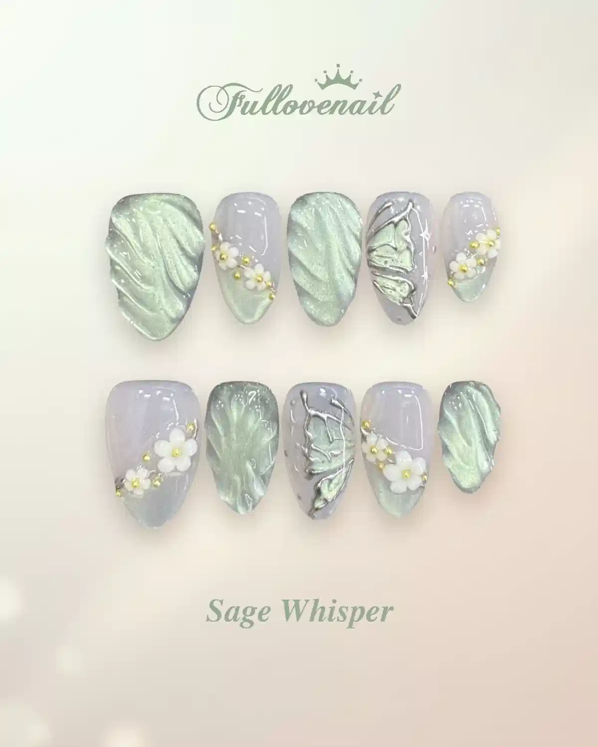Mint and lavender set with raised flowers and butterfly detail