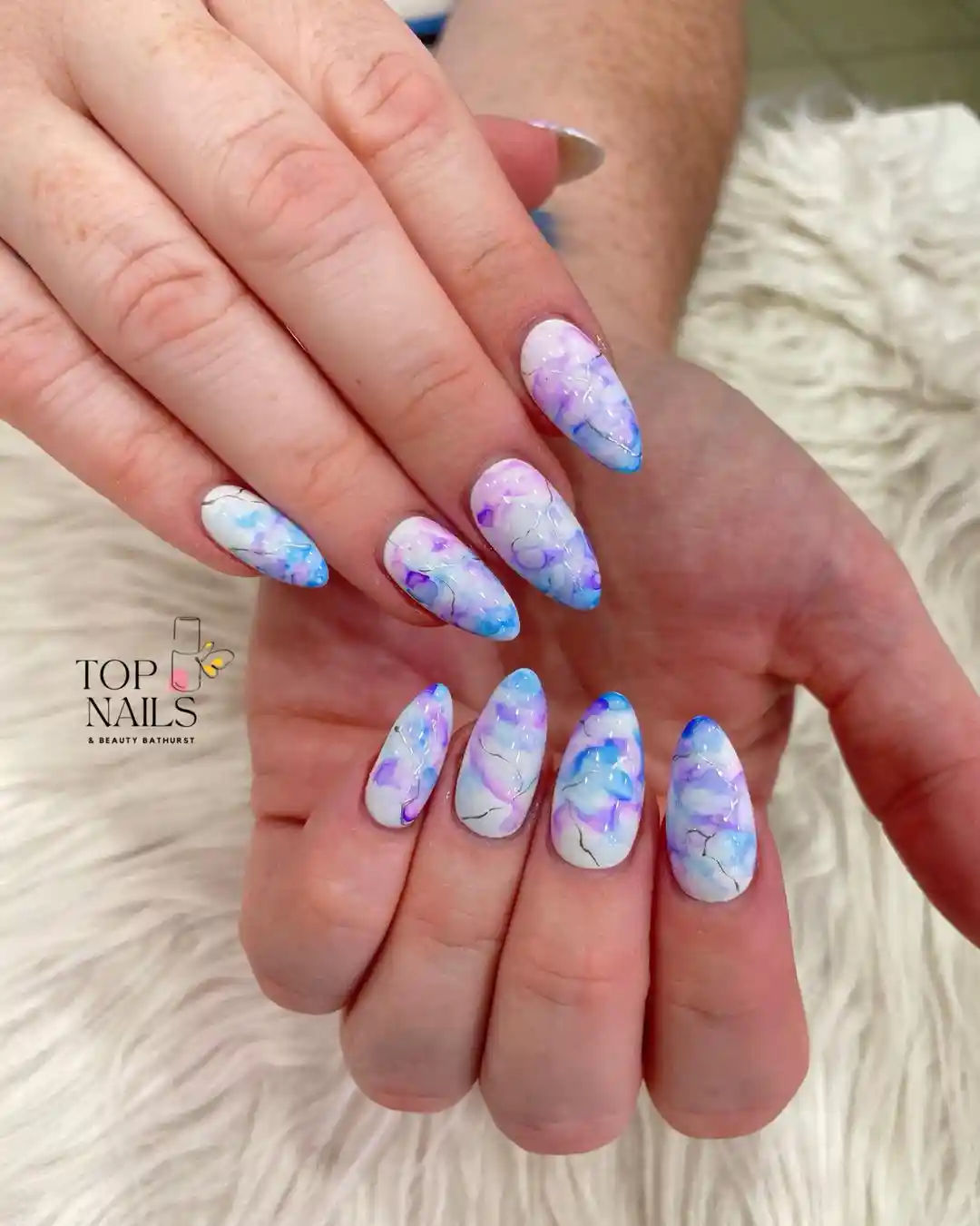 White Base with Blue-Purple Marble and Fine Veining