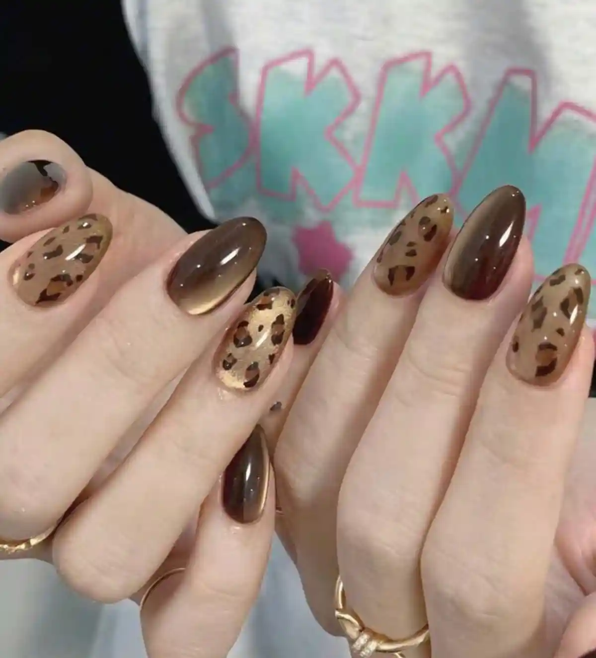 Brown cat-eye tones mixed with leopard print accents