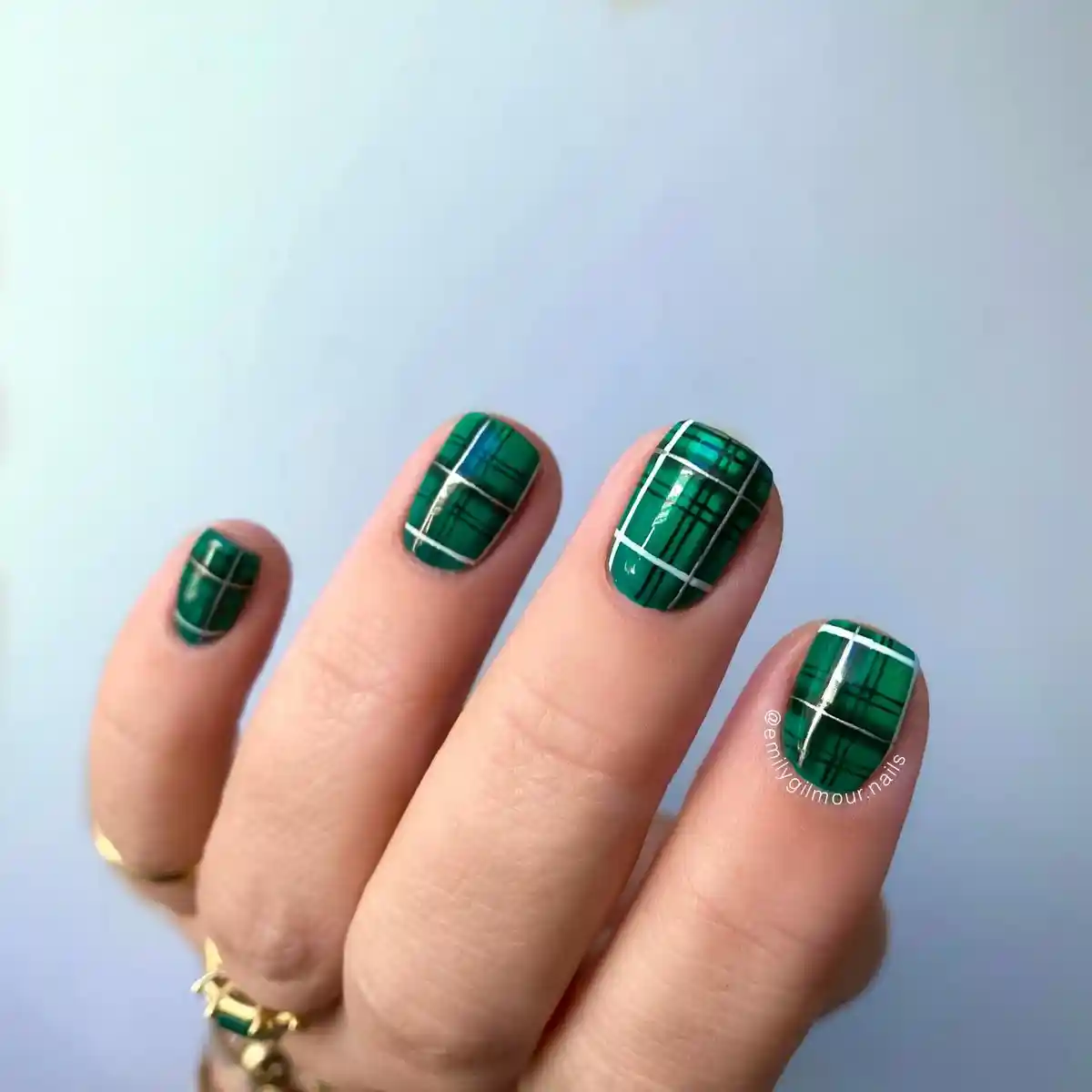 Green plaid grid with white lines and fine black detailing