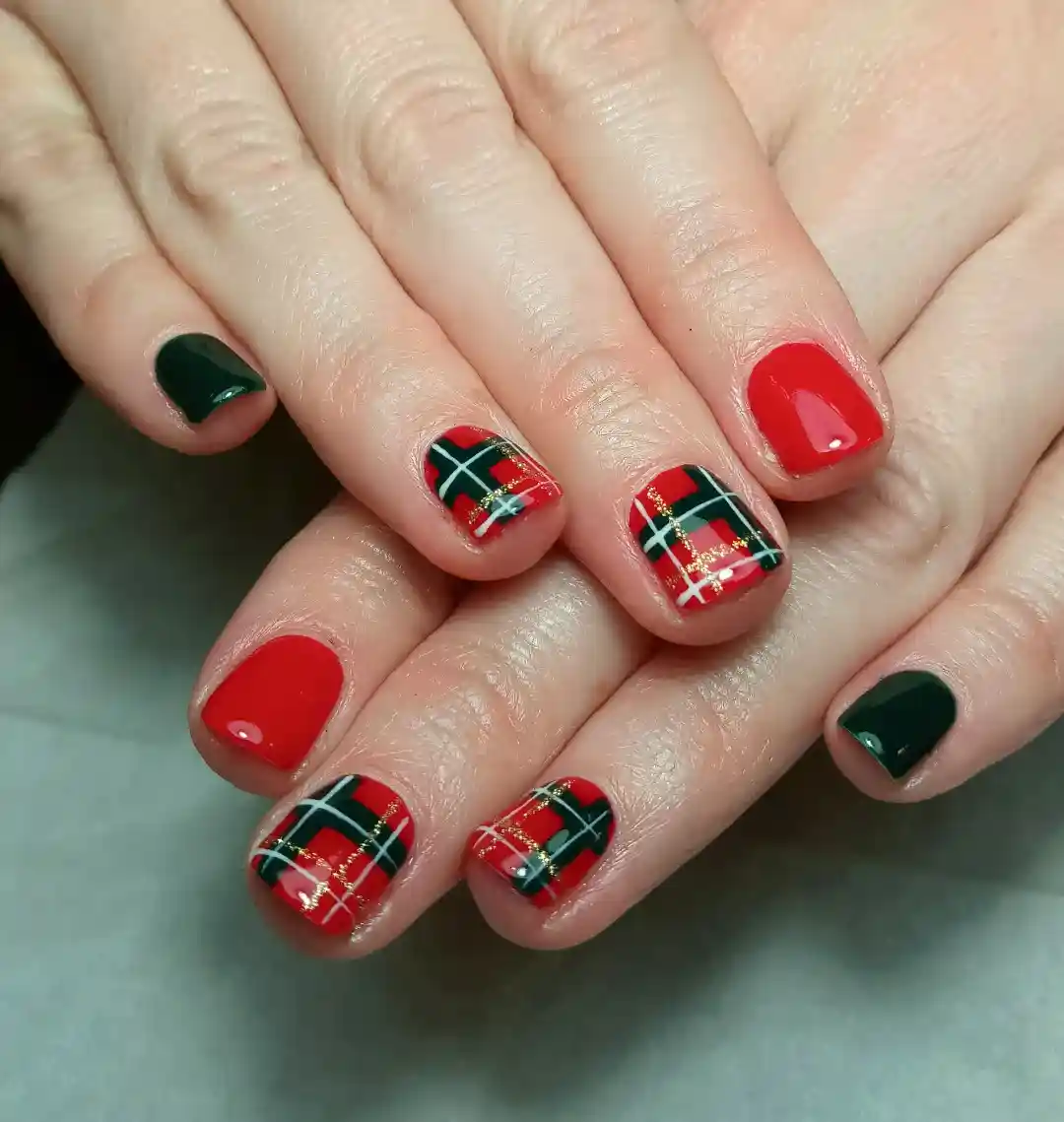 Classic red and green tartan plaid accents