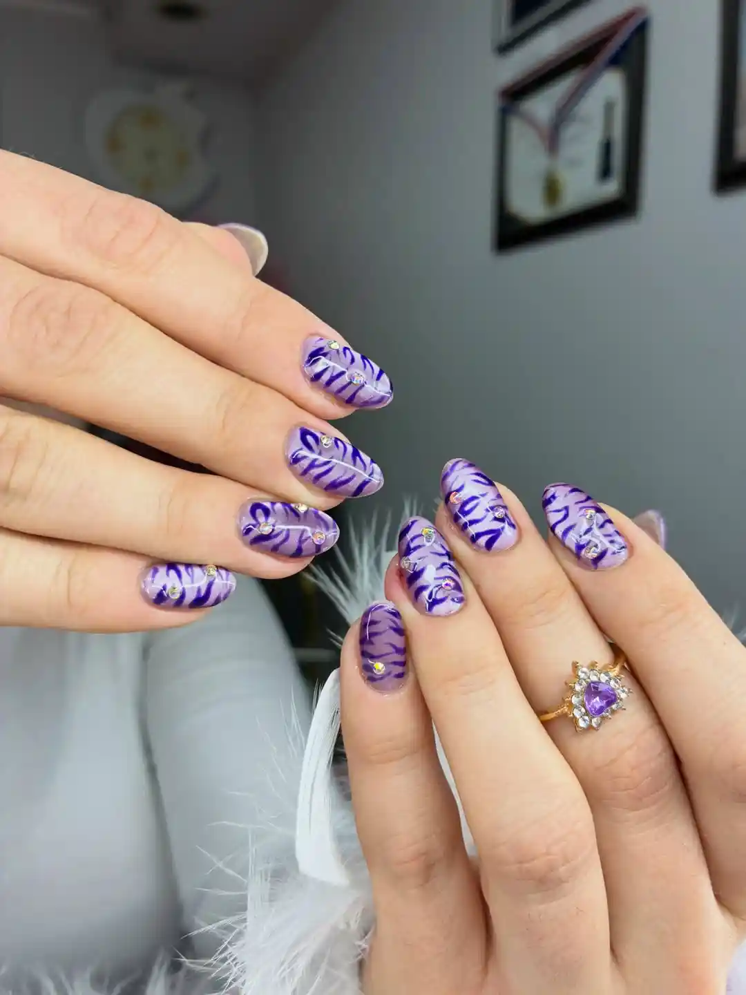 Lavender and deep-purple zebra stripes with rhinestones