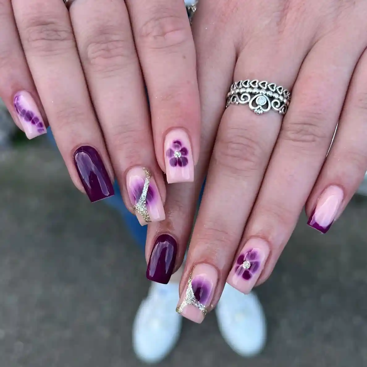 Purple florals and gradients with rhinestone centers