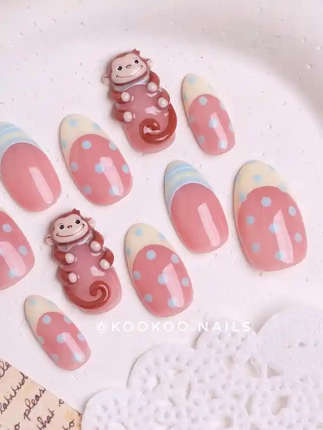 Pink polka dots with 3D monkey accents
