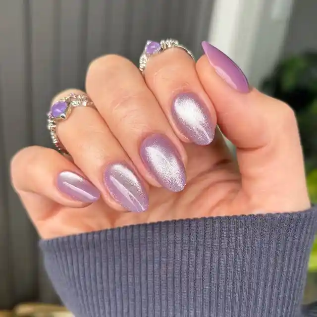 Lavender metallic-shine almond nails