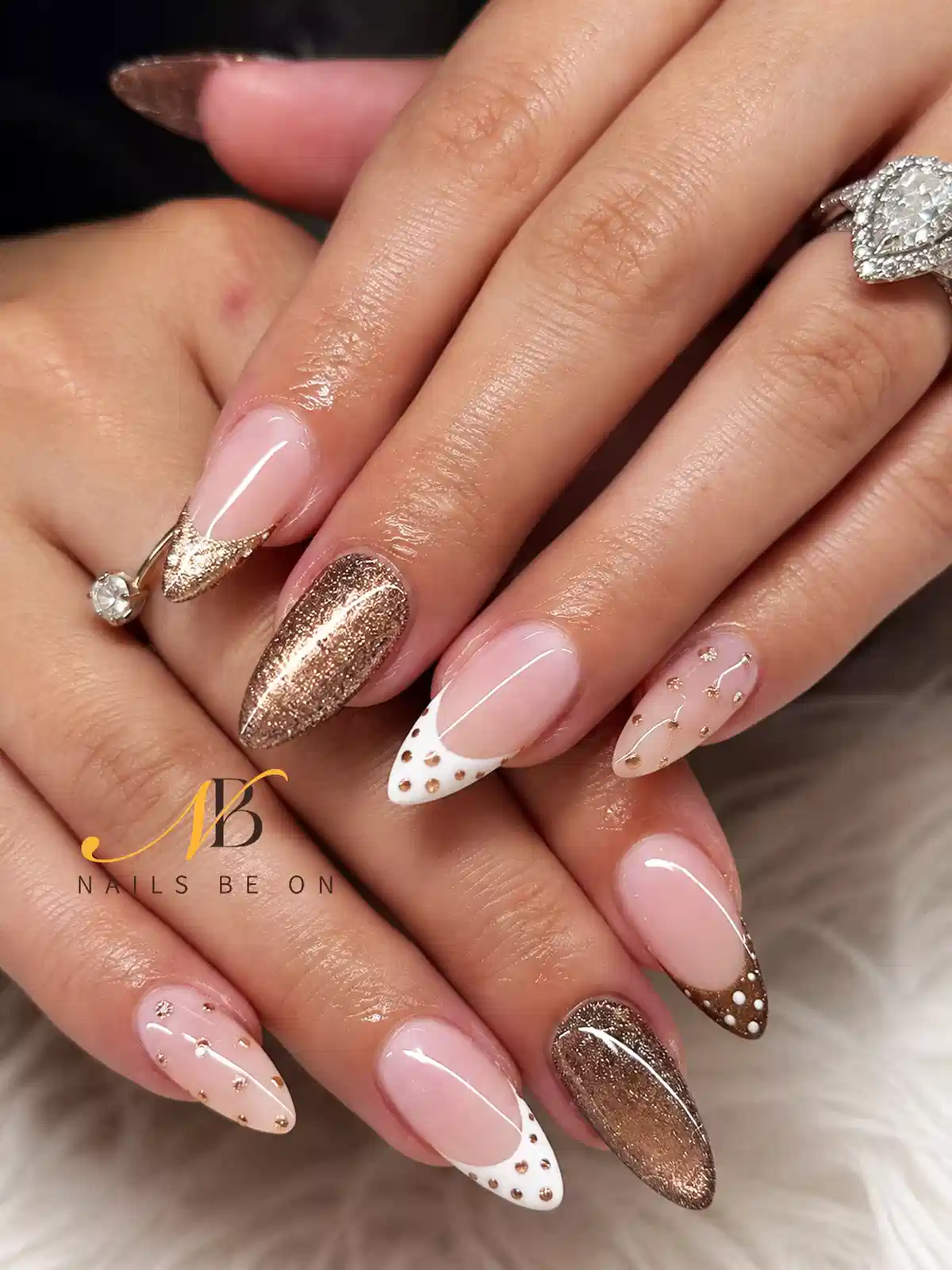 Gold Glitter Accents with White-and-Gold French Tips