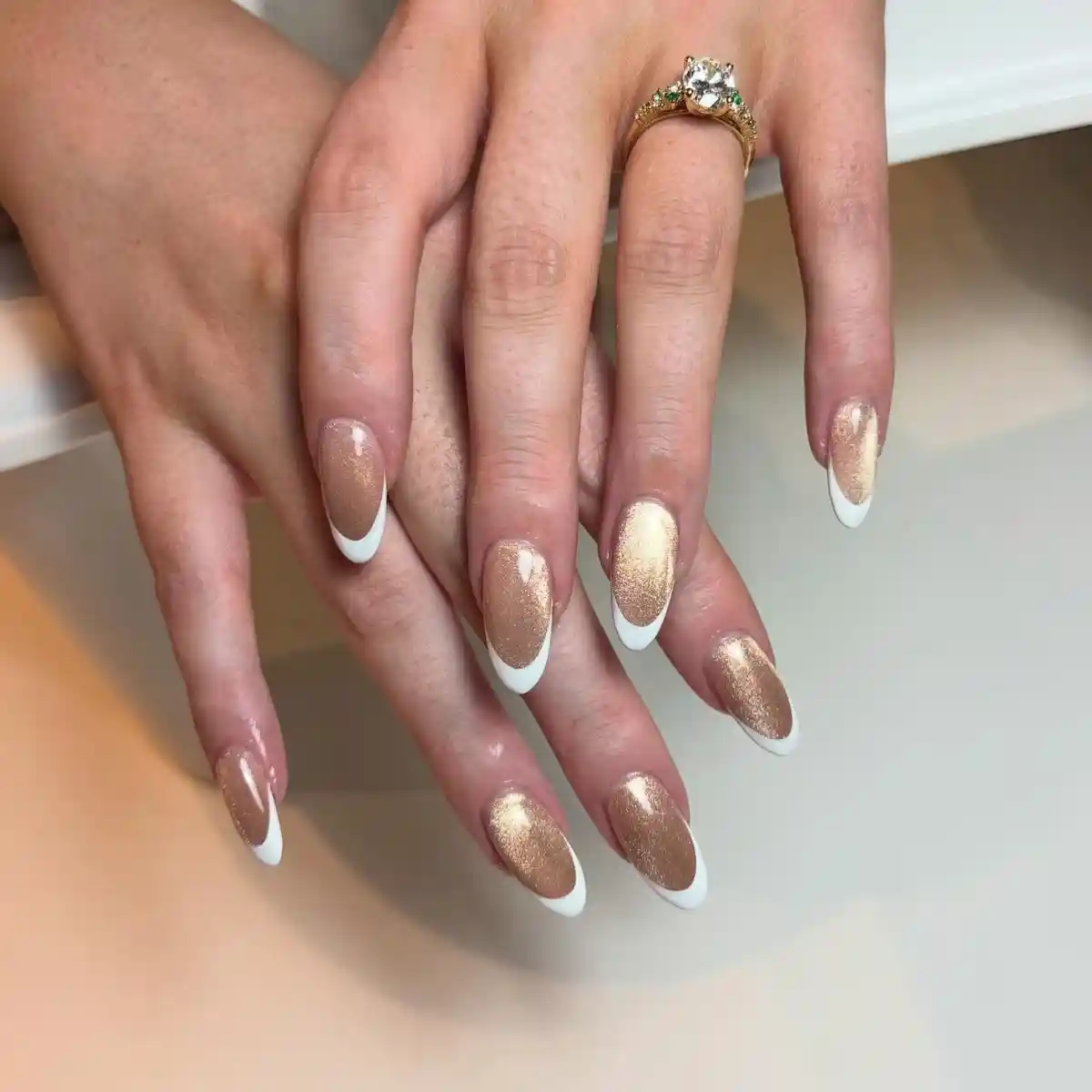 Gold Shimmer Base with White French Tips