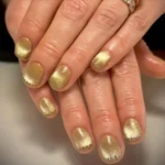 💎 18 Gold Almond Nails That Make Metallic Manicures Look Chic and Expensive Fashion image by @monique.thenaturalnailspot