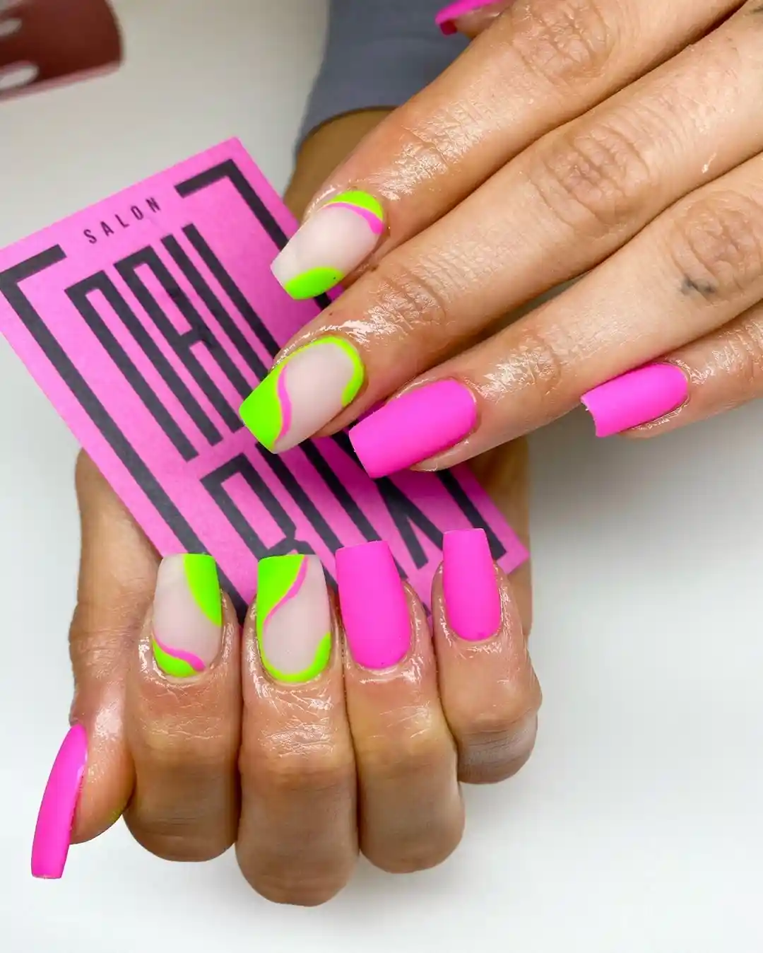 Hot pink solids with neon green wavy accents