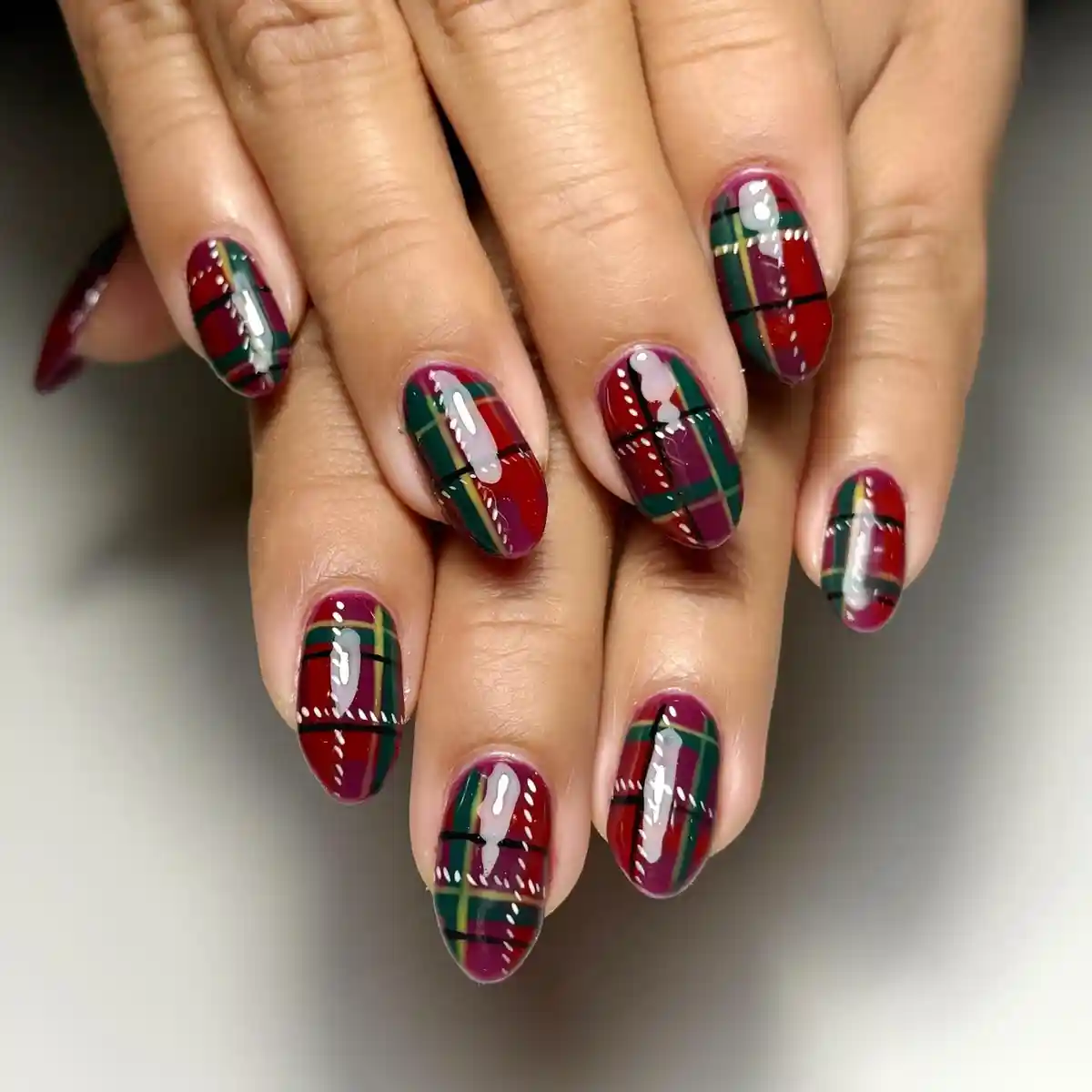 Classic Red-Green Plaid with White Dotted Detailing