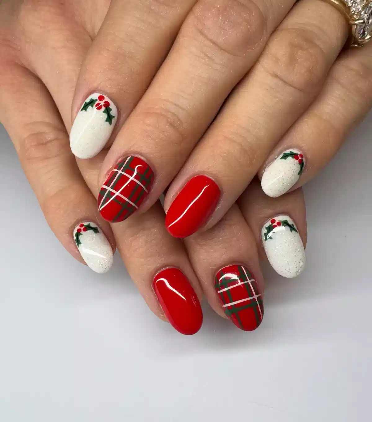 Red and Plaid Mix with White Holly Accents