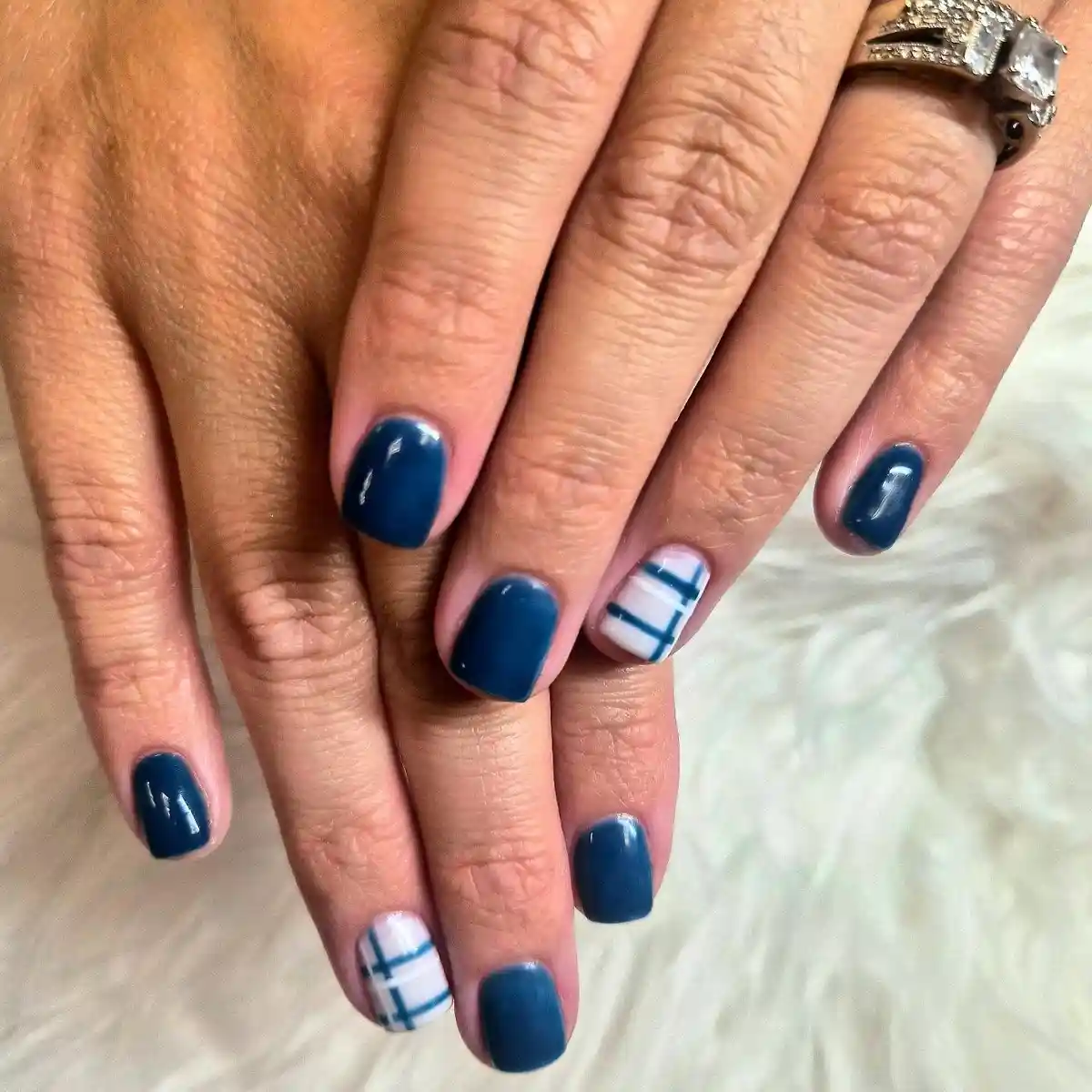 Dark Teal Solids with White Plaid Accents