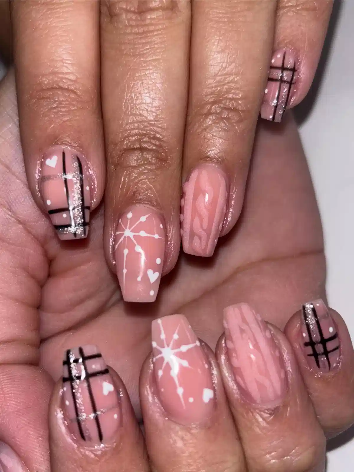 Pink Plaid with Hearts, Glitter Stripe, and Knit Texture