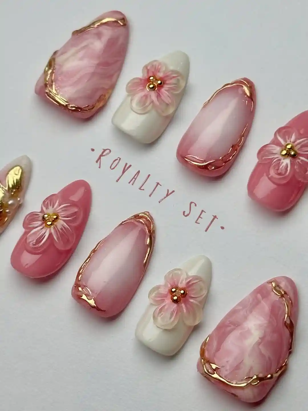 Pink and white set with rose-gold edging and 3D flowers