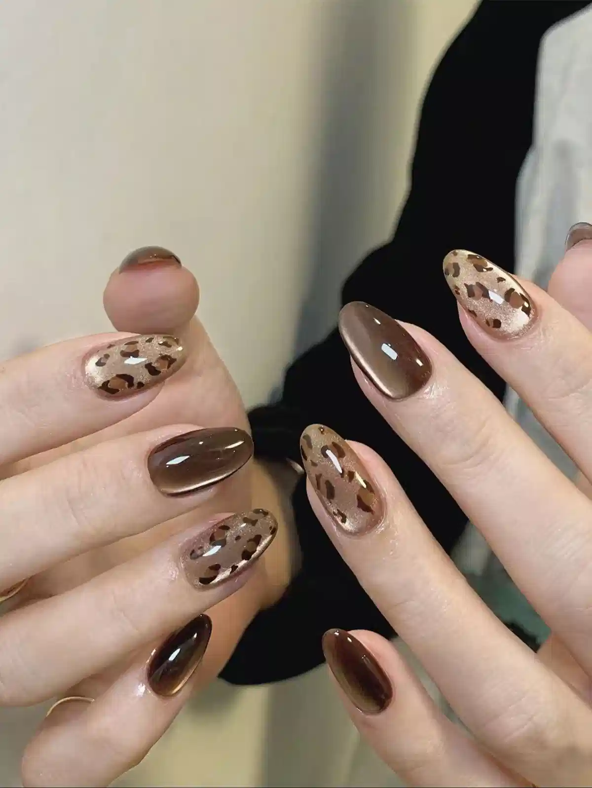 Brown glossy set with leopard-style accents
