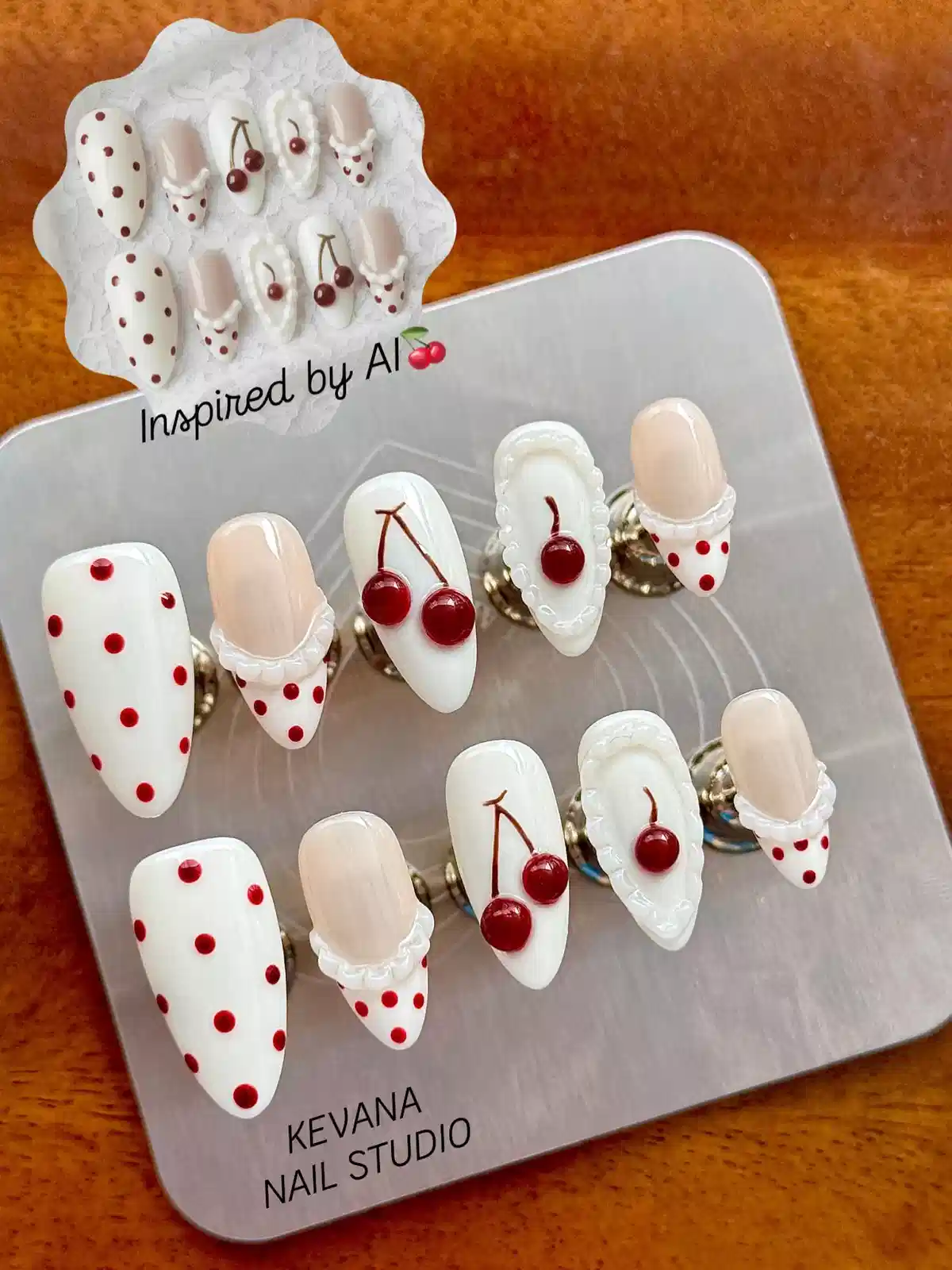Cherry and polka-dot set with ruffled border details