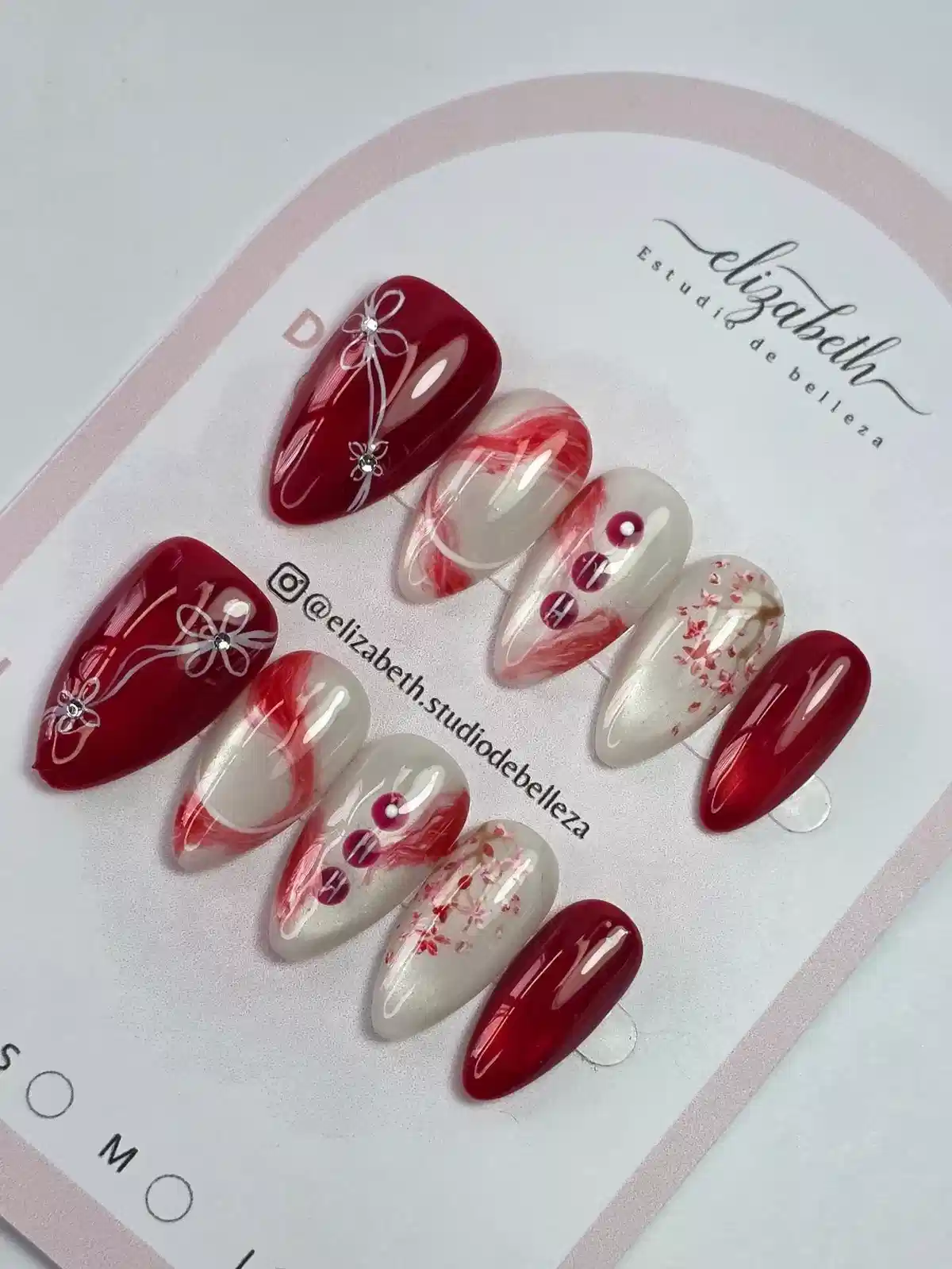 Deep red and milky white set with floral line art and red marbling