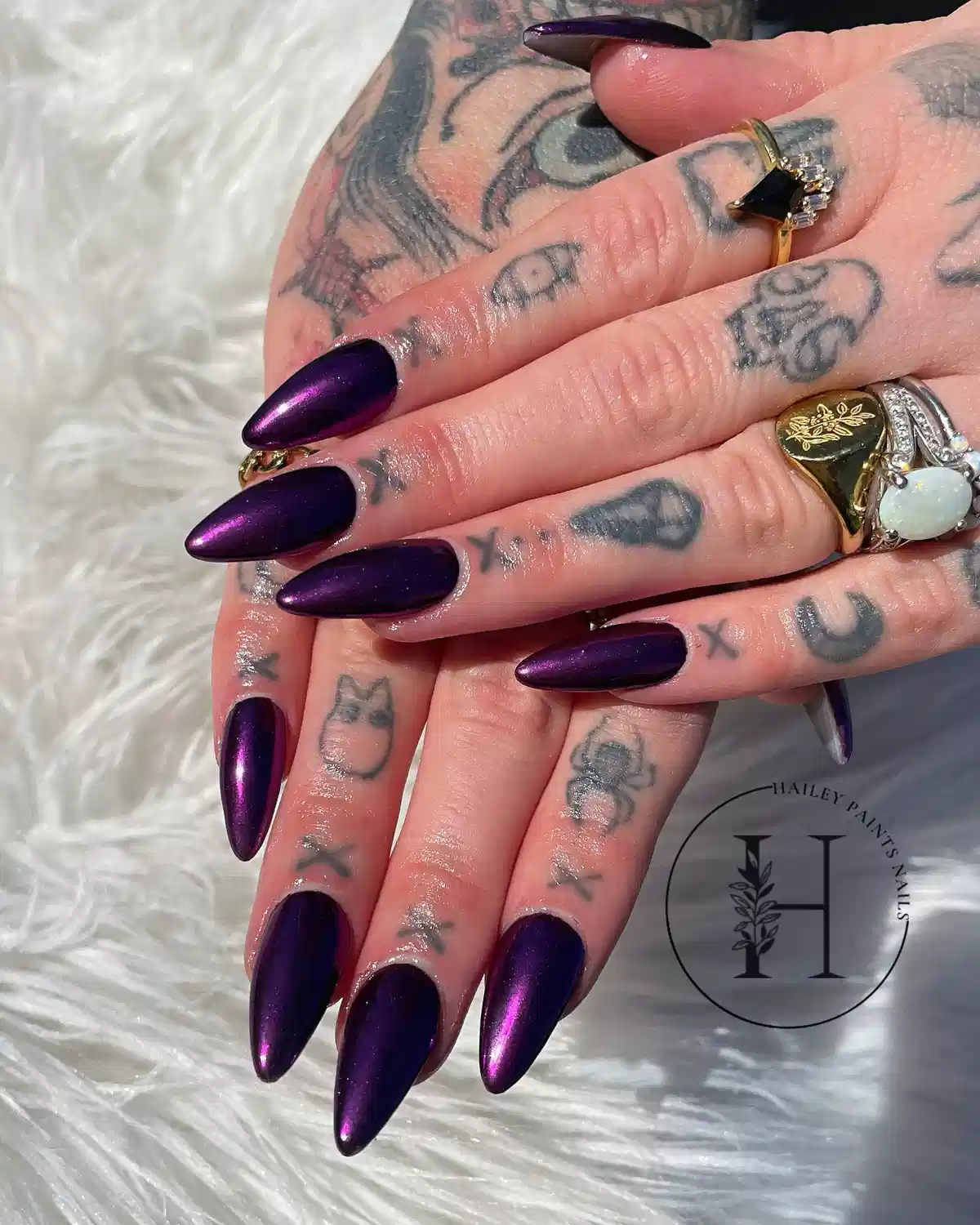 Metallic Deep Purple Almond Nails