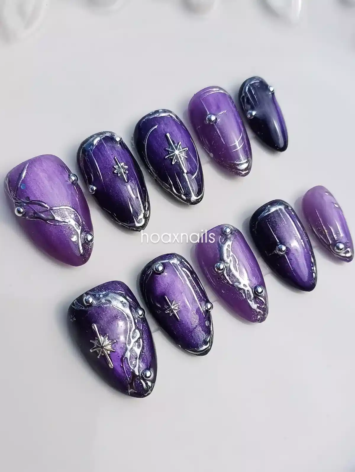 Purple Set with Silver Studs and Starburst Charms