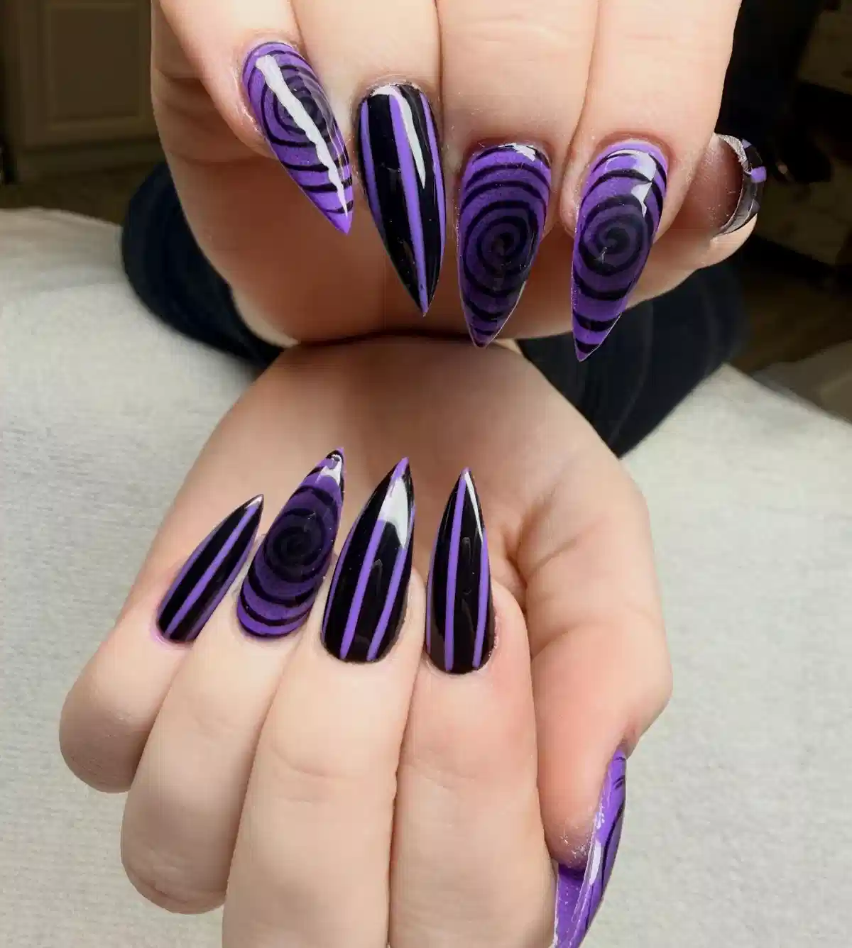 Black-and-Purple Stripes and Spiral Stilettos