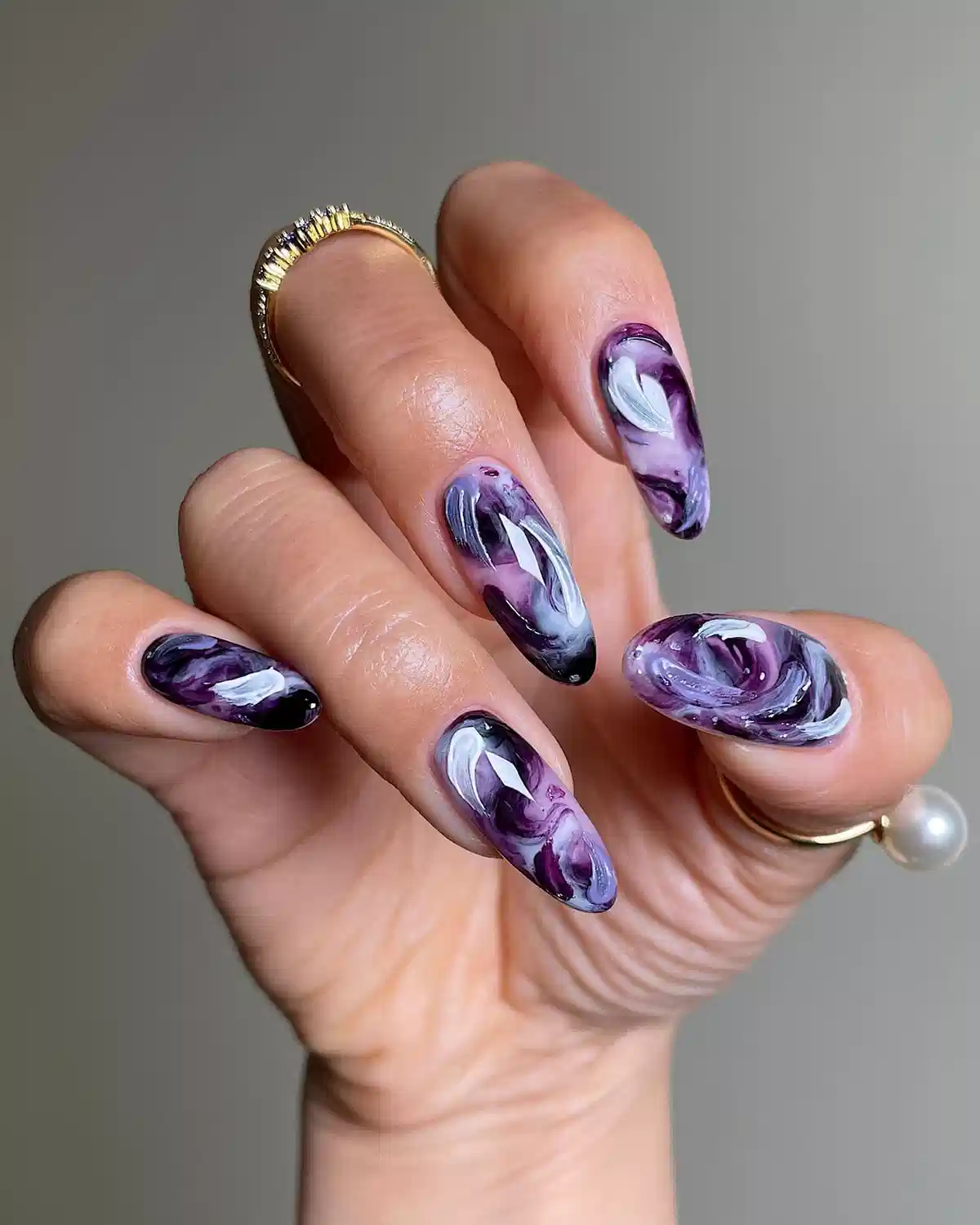Purple-Black-White Marble Swirls