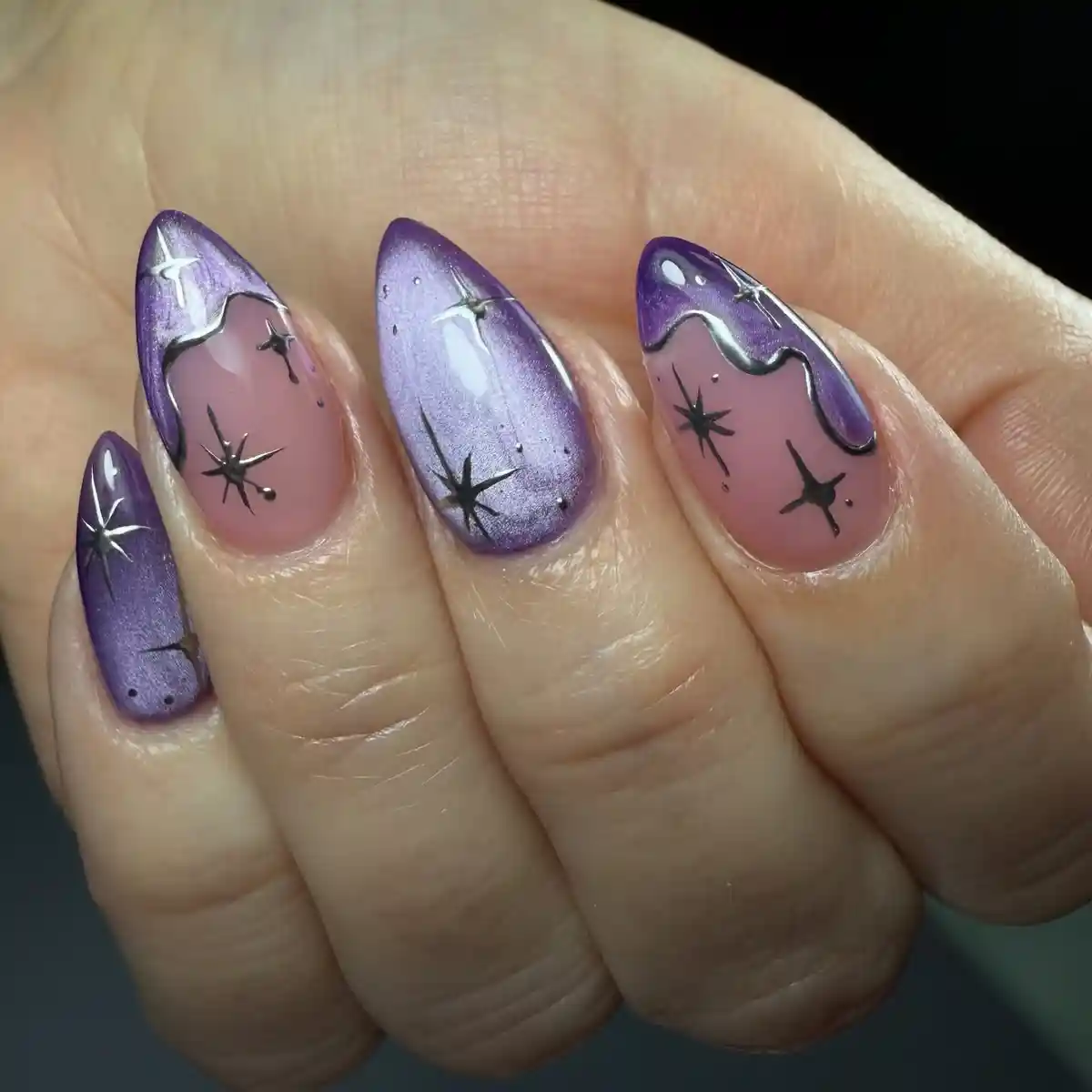 Metallic purple and nude with black star motifs