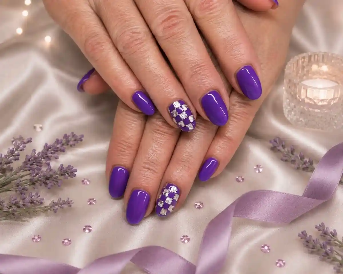 Solid Purple with Silver Checkerboard Accents