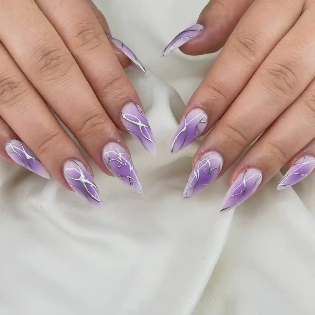 Lavender-to-purple gradients with fine white abstract linework