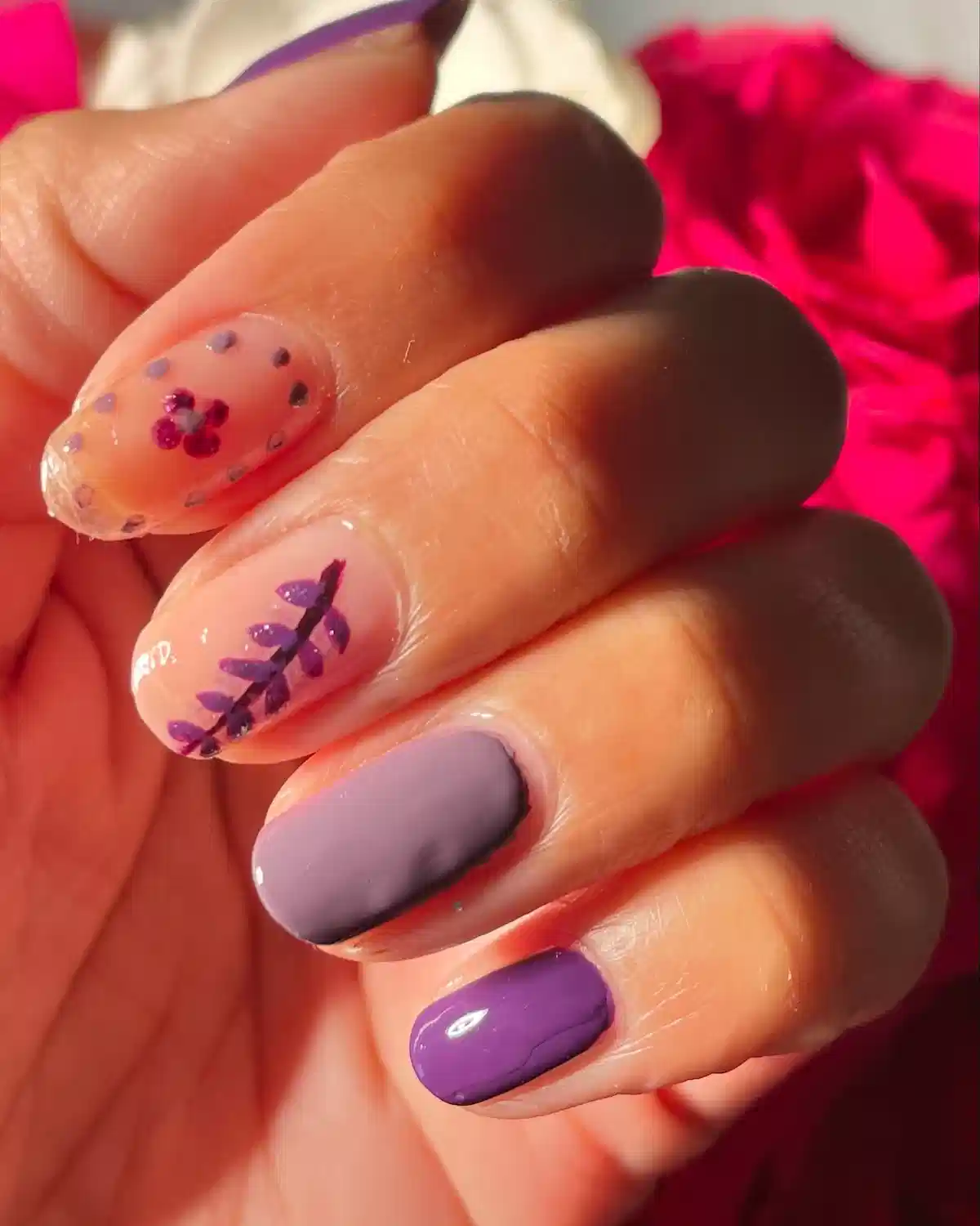 Lavender solids with sheer floral and sprig accents