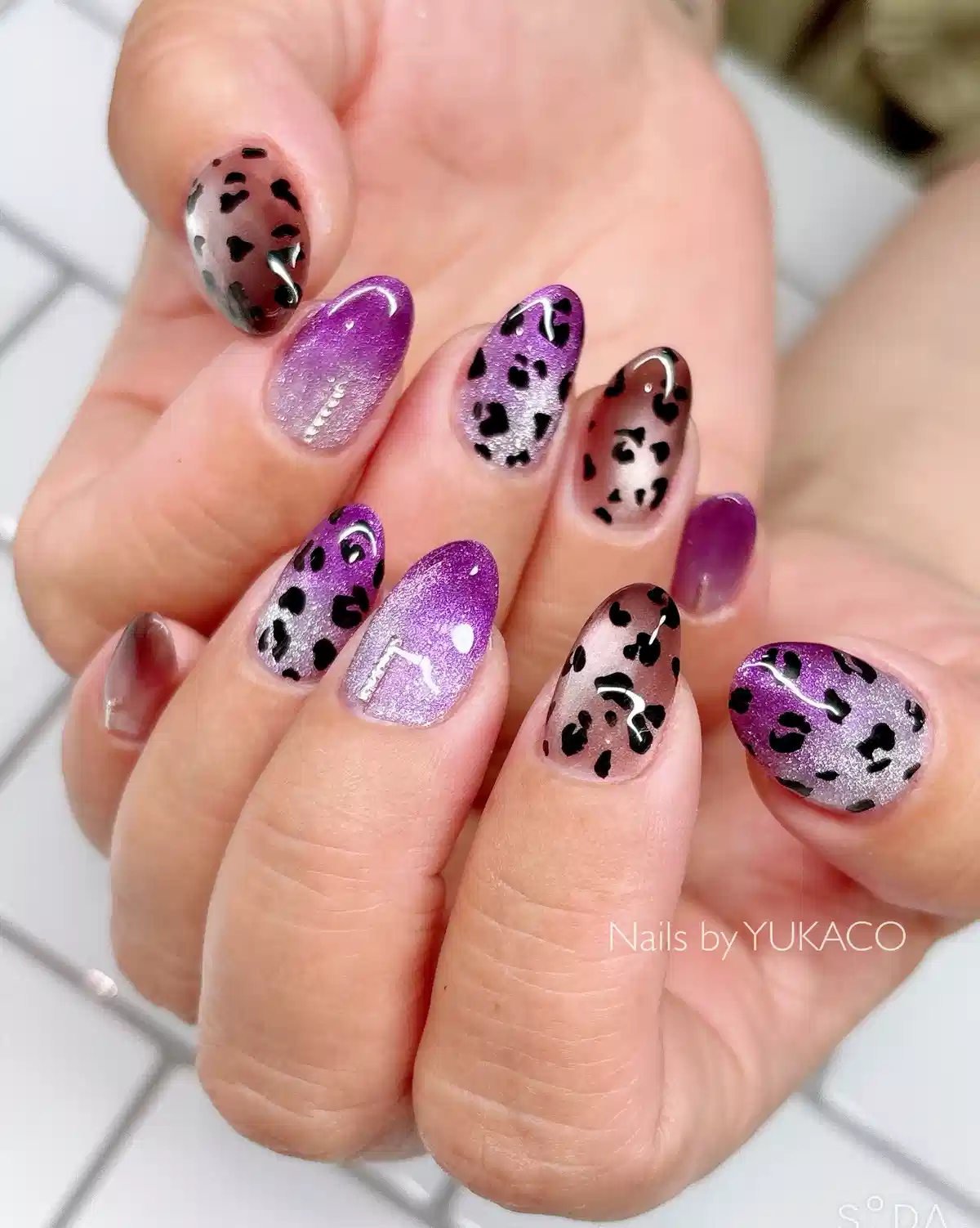Purple gradients with leopard spots and rhinestone line