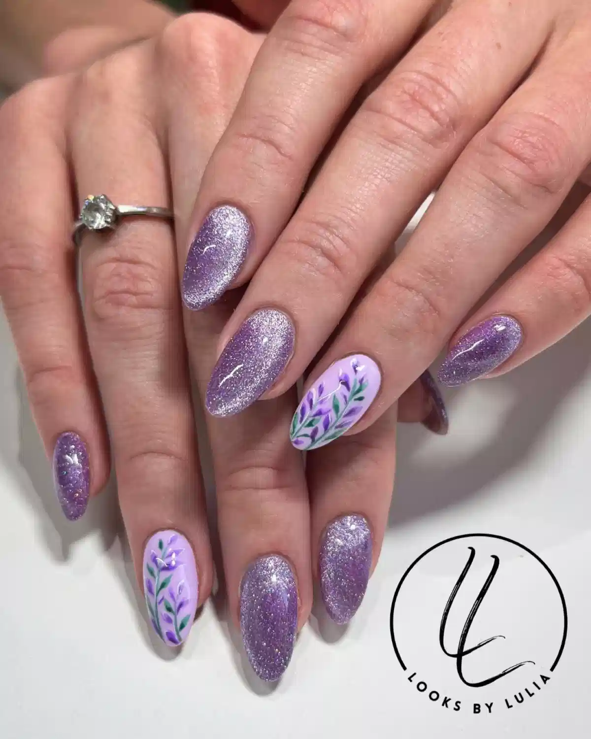 Sparkly purple set with lavender botanical accents
