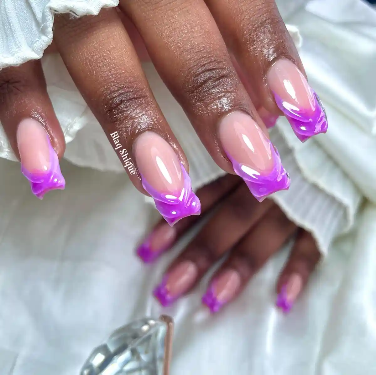 Translucent bright purple swirl French tips