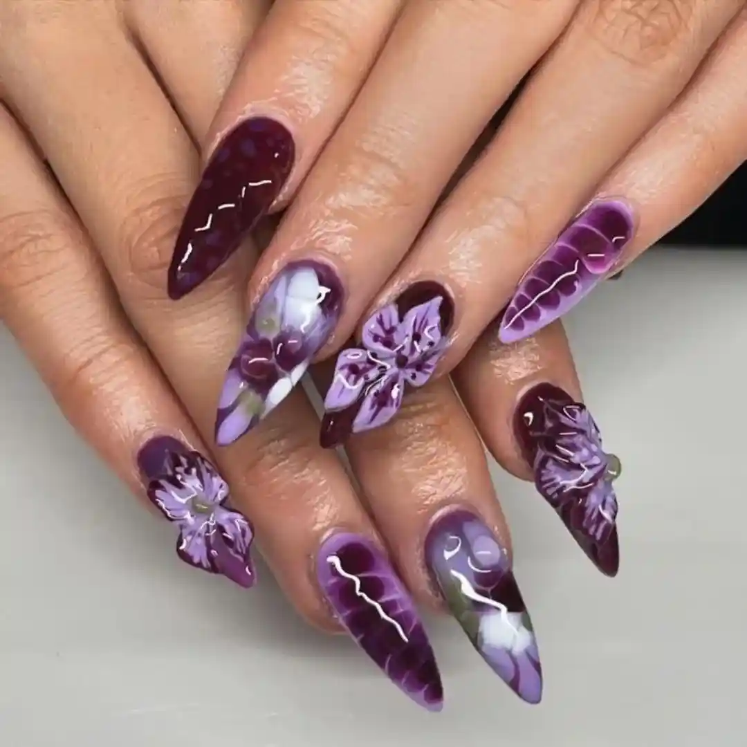 Dark purple florals with marbled accents