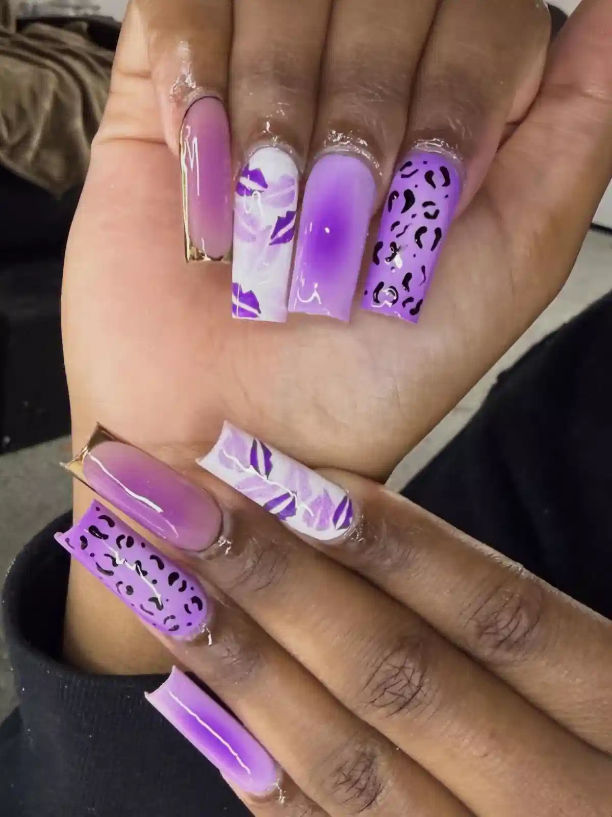 Purple ombré with leopard and leaf accents