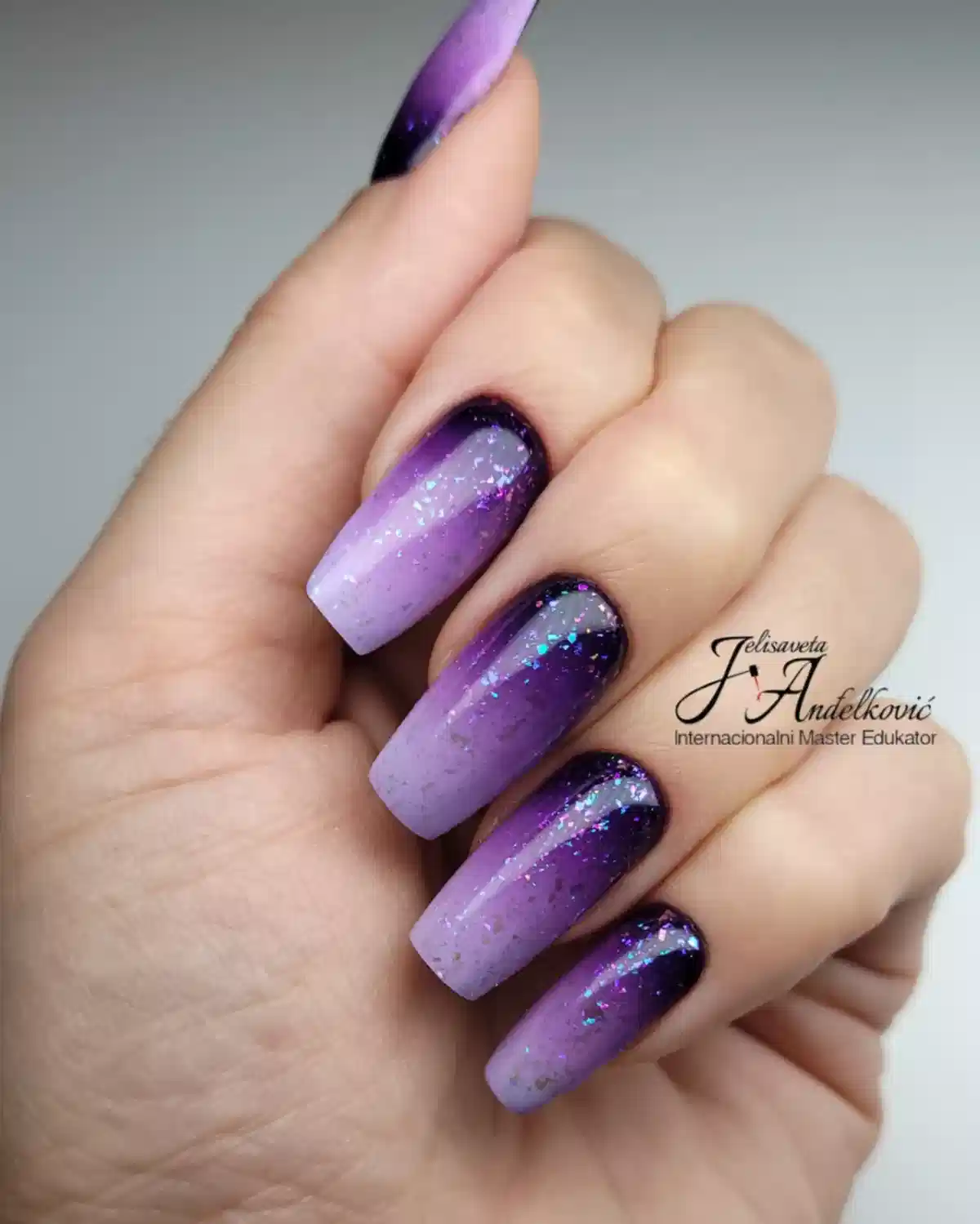Deep Purple Ombre with Iridescent Flake Glitter
