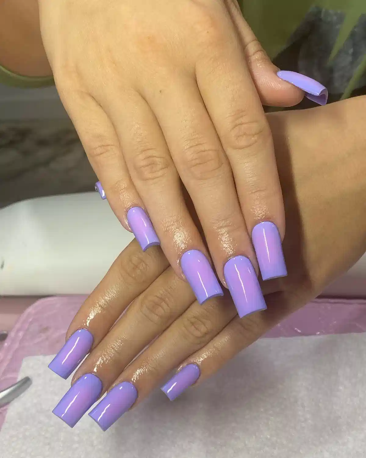Solid Lavender Glossy Coffin Nails