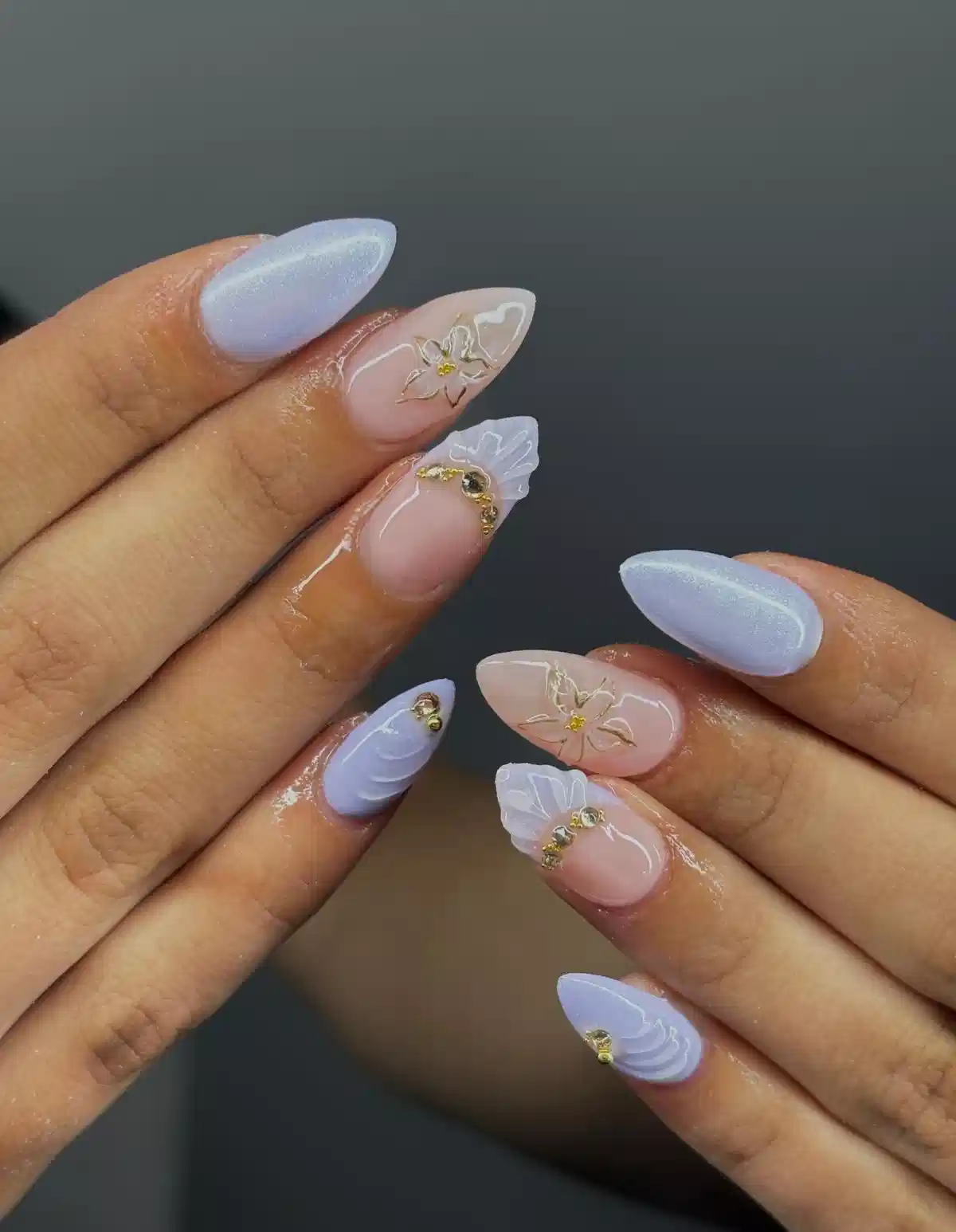 Soft lavender and nude set with white floral line art and small gems