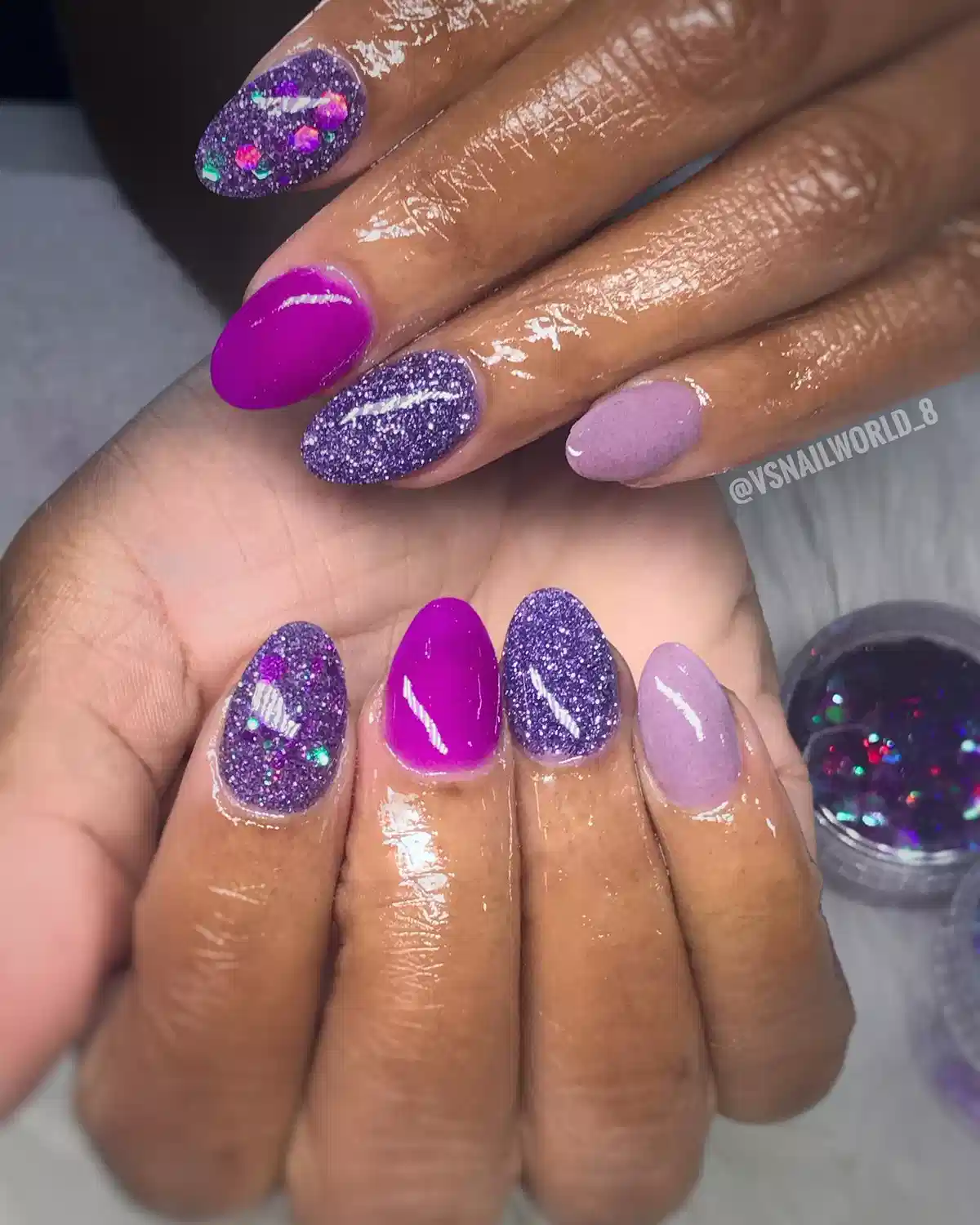 Mixed purple set with glitter and multicolor confetti accents