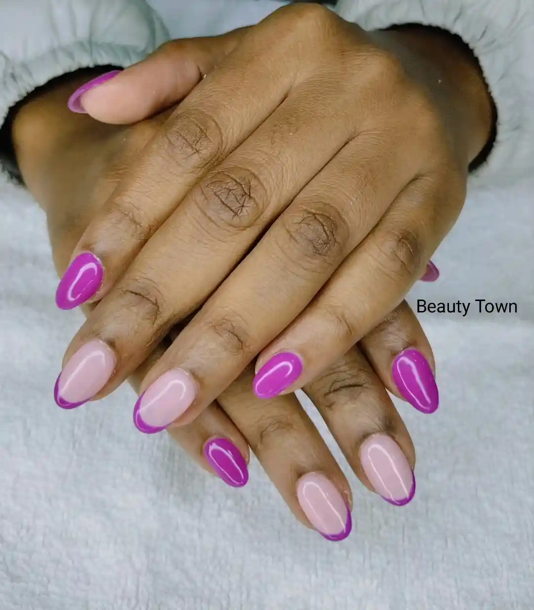 Bright purple outline tips with matching solid nails
