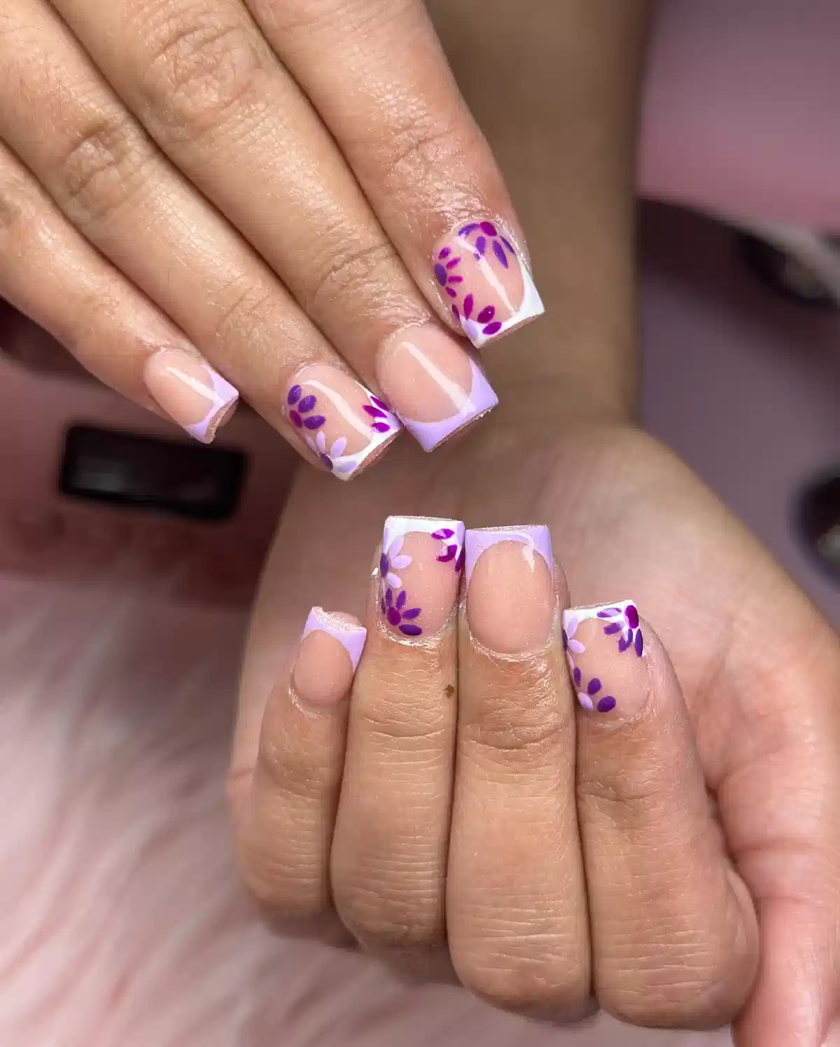 Soft lavender tips with purple leaf accents